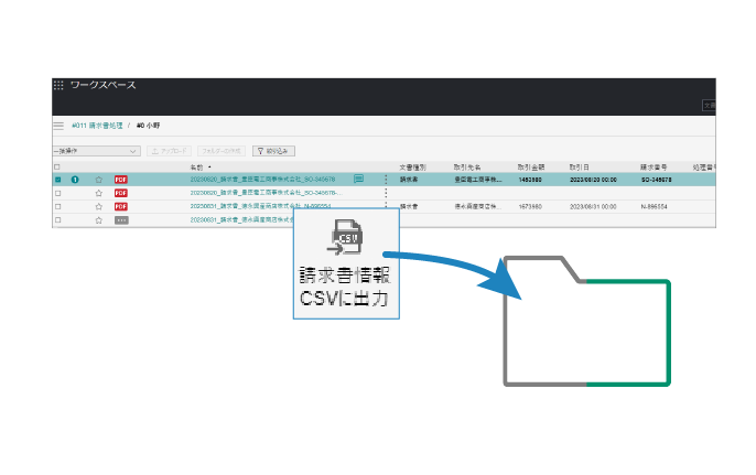 請求書の情報を経理担当のローカルPCのフォルダーにCSV出力