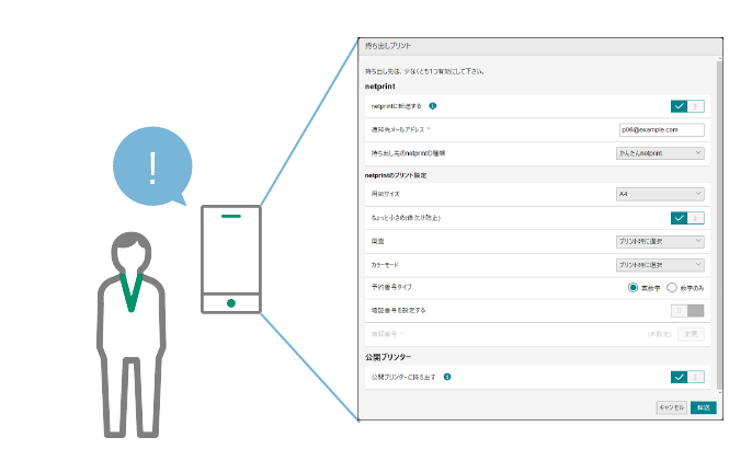 社外プリント用の予約番号が発行されるため番号を知る人しか印刷できない高いセキュリティ