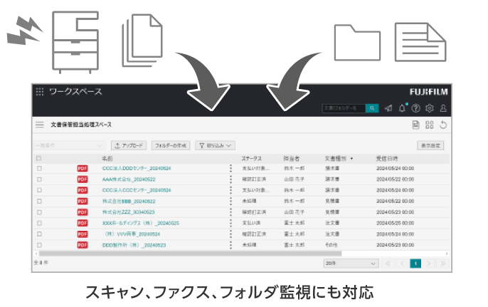 ファクスやメール以外の電子文書も一括取り込み