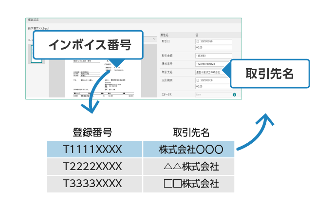インボイス番号から取引先名を作成