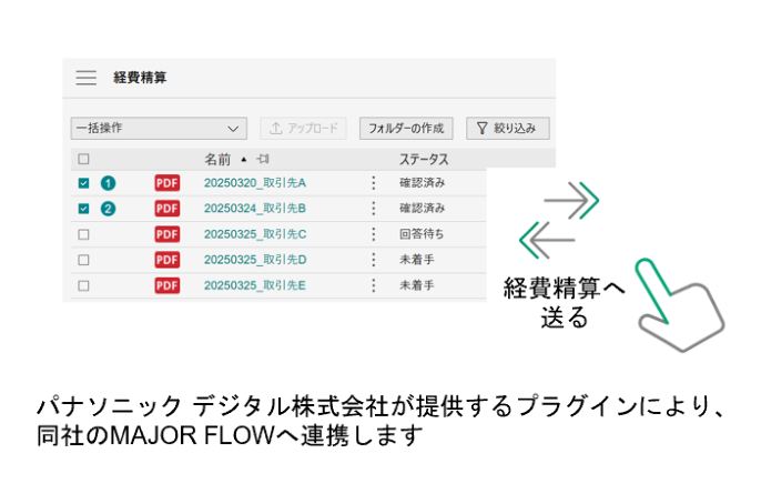 他システムへのデータ連携も、複数の支払情報をまとめて1つのCSVに出力し受け渡しが可能
