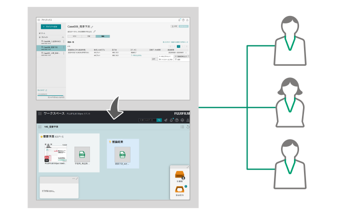 簡単操作で分析結果をワークスペースへ出力。チームで共有できる。