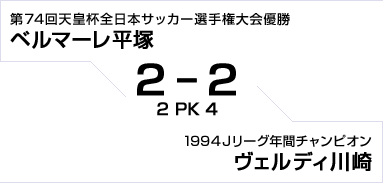 第74回天皇杯全日本サッカー選手権大会優勝 ベルマーレ平塚対1994Jリーグ年間チャンピオン ヴェルディ川崎　2対2　PK 2対4