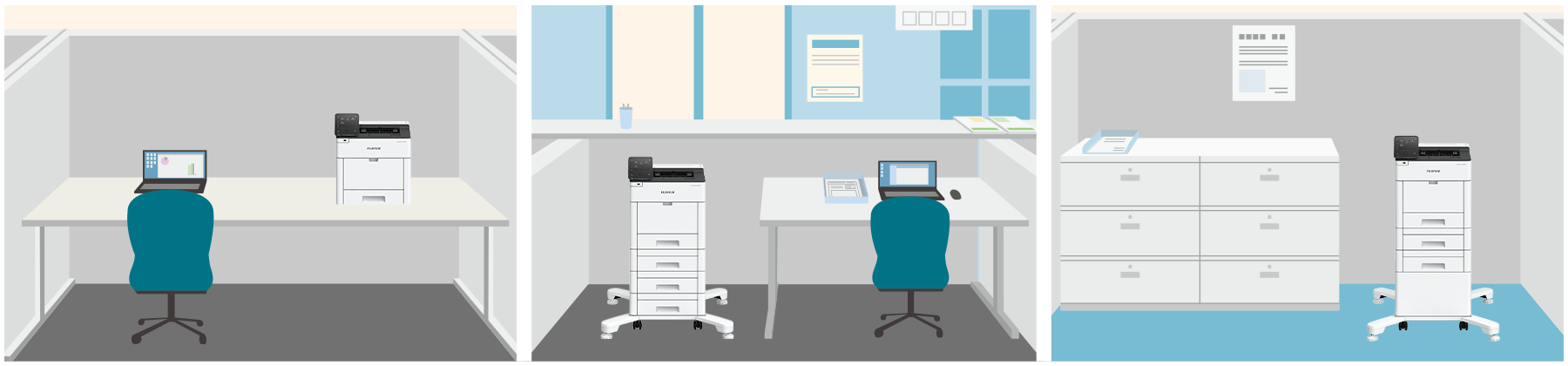 桌上型、服務櫃檯，或是列印文件處理中心，皆可視空間需求彈性安裝
