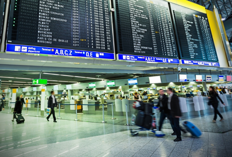 busy airport billboard