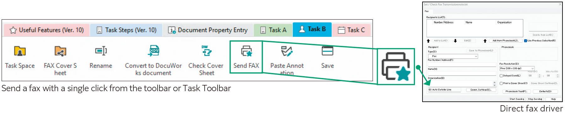 Send a fax directly from DocuWorks