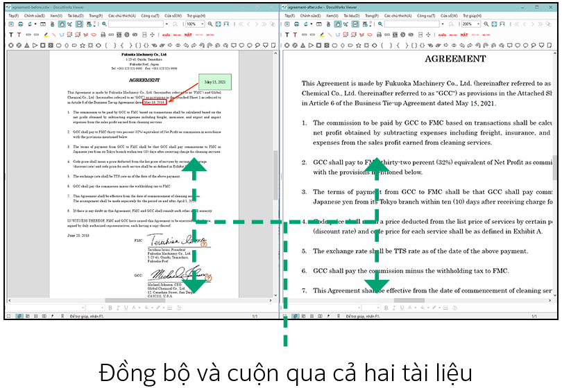 Đồng bộ và cuộn qua cả hai tài liệu