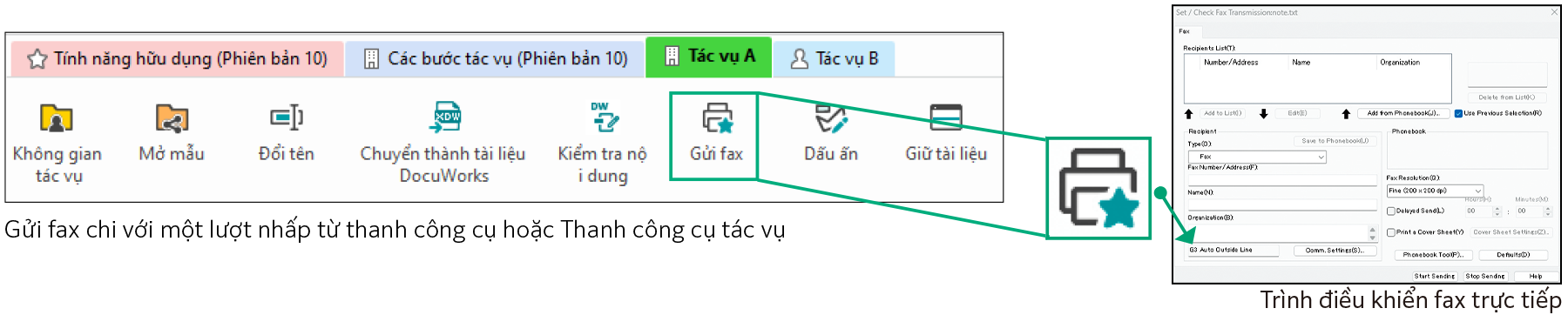 Gửi fax trực tiếp từ DocuWorks